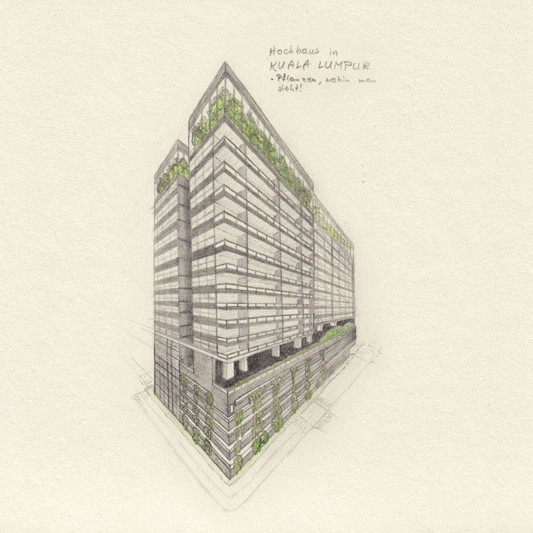 Kuala Lumpur Skizze Hochhaus mit Pflanzen