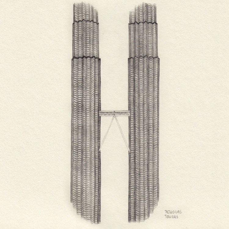 Zeichnung Petronas Twin Towers