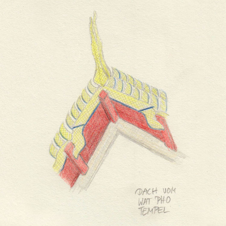 Skizze Dach Wat Pho Tempel in Bangkok