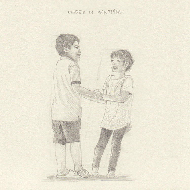Skizze Kinder in Vientiane