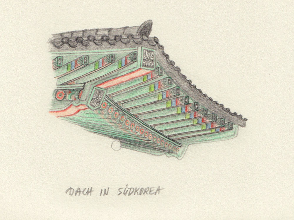 Zeichnung traditionelles Dach Südkorea