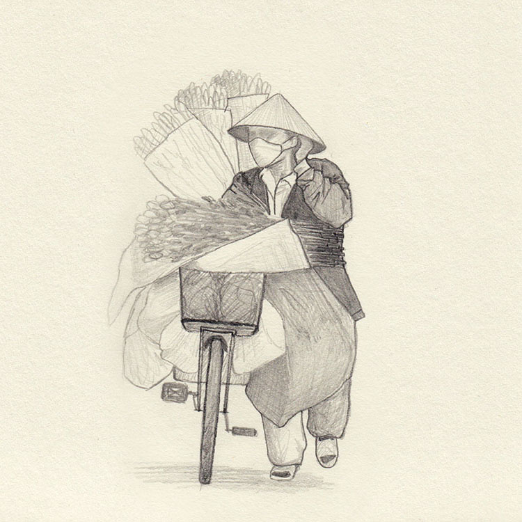 Skizze Frauen in Hanoi