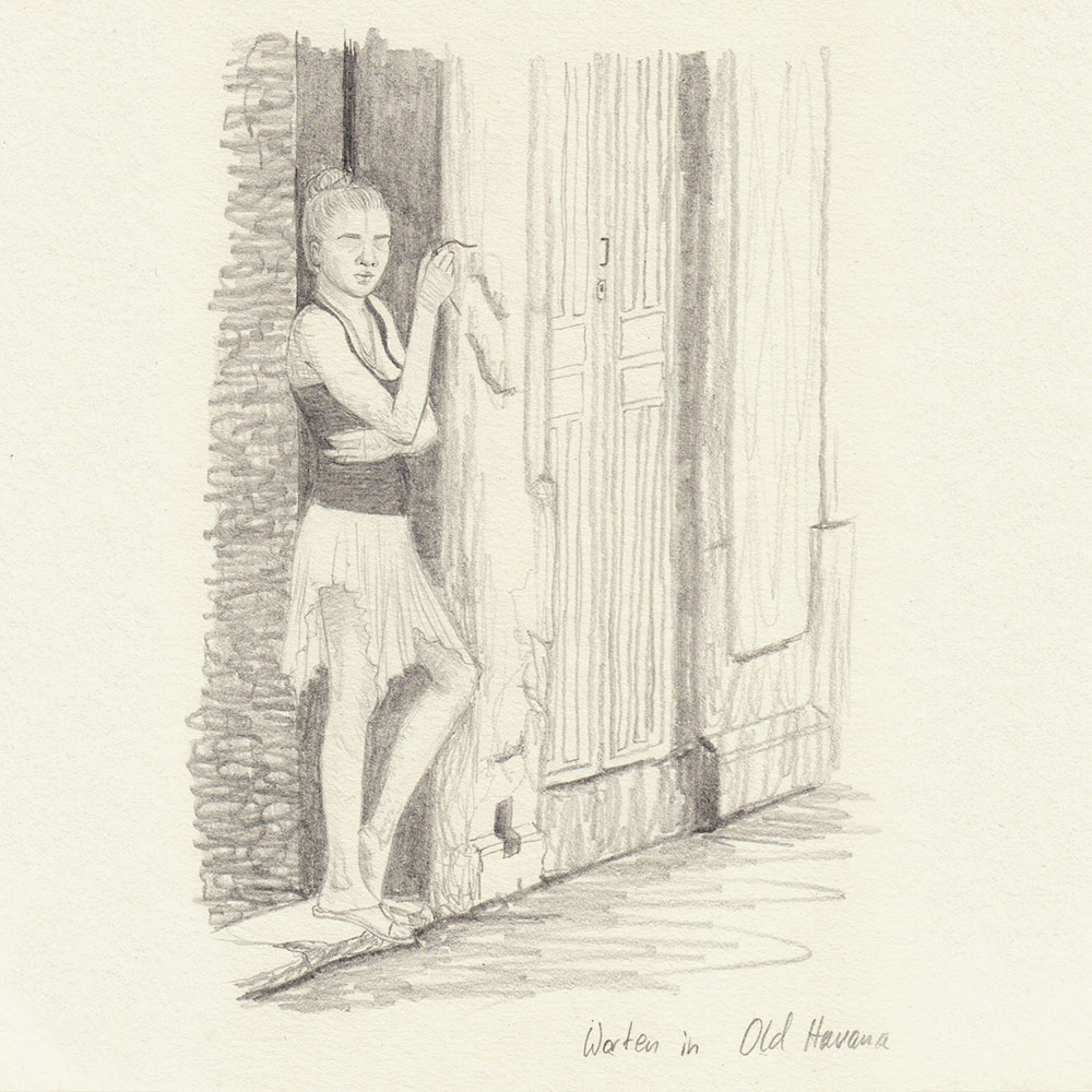 Sketch of a Woman in House Entrance