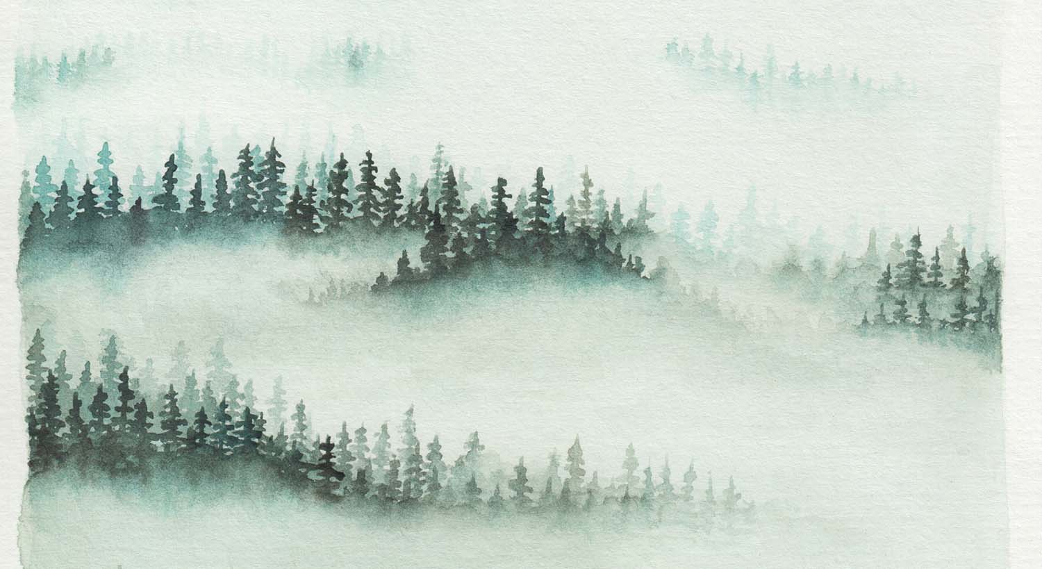 Foggy Forest Watercolor Painting