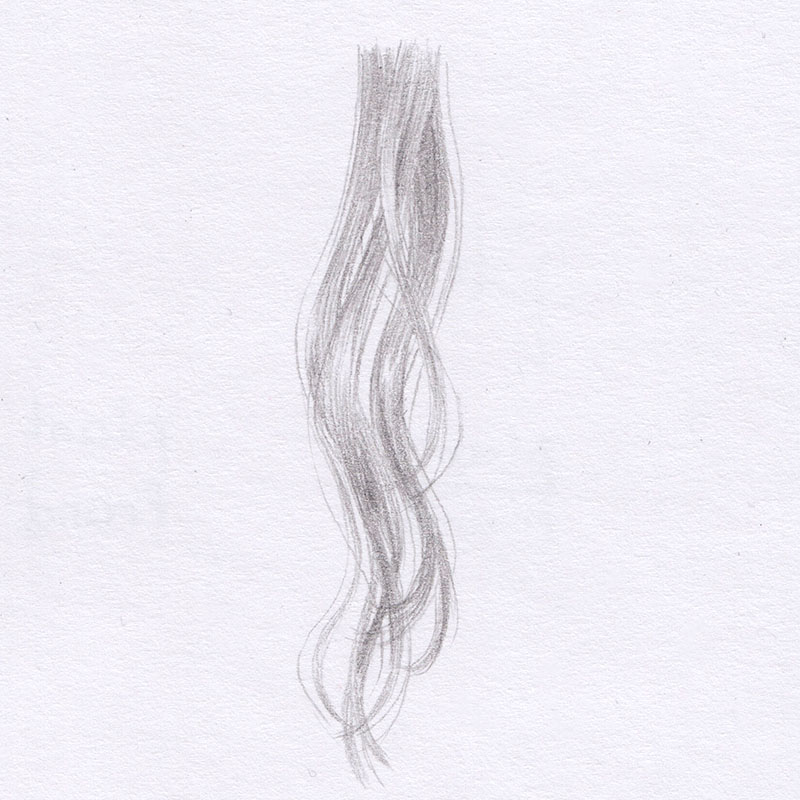 Gewelltes Haar zeichnen: 2H Bleistift