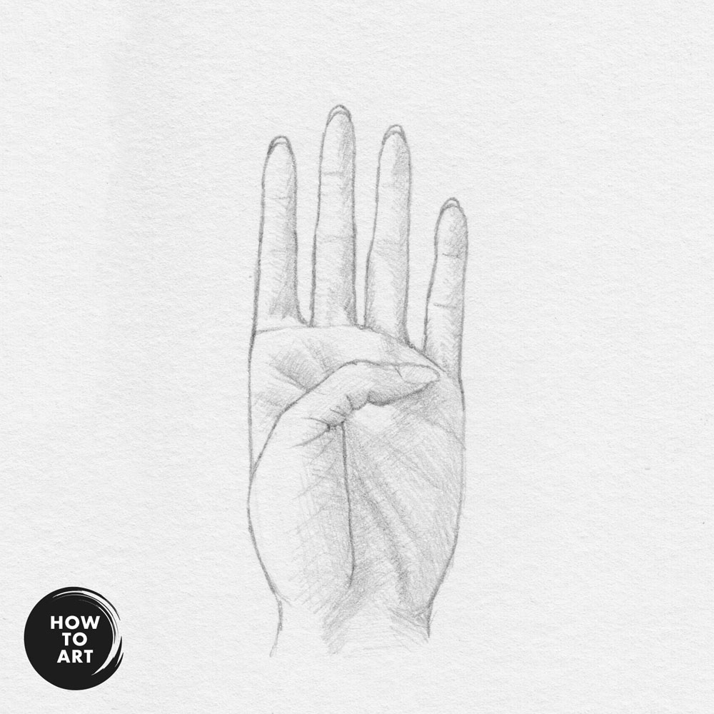 Hand Zeichnung: Hand hält vier Finger hoch