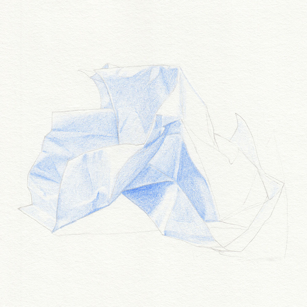Zerknülltes Papier zeichnen: Blau
