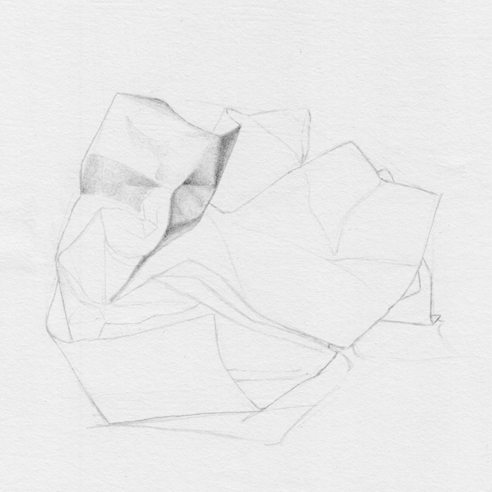 Drawing Crumpled Paper with Pencils - Work in Progress