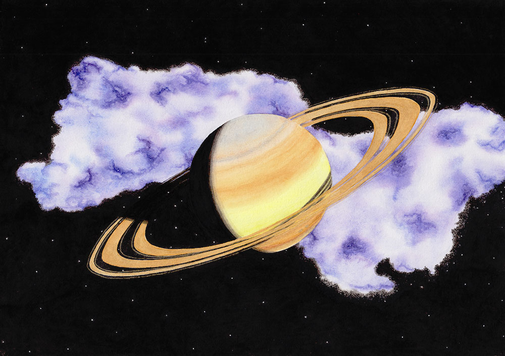 Zeichnung mit Bleistift: Saturn