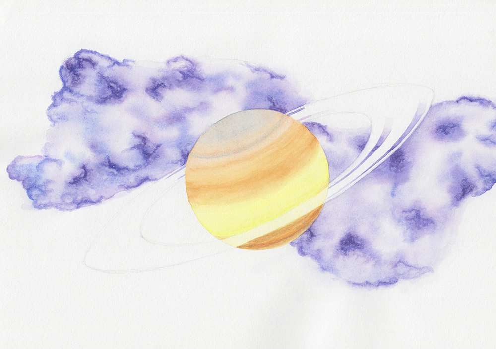 Saturn Zeichnung: Kobaltblauton